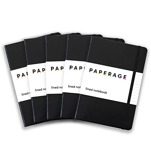 Cuadernos de notas PAPERAGE rayas, paq.5, (negro), 160pág, tamaño 5.7x8 - papel 100 GSM, tapa dura