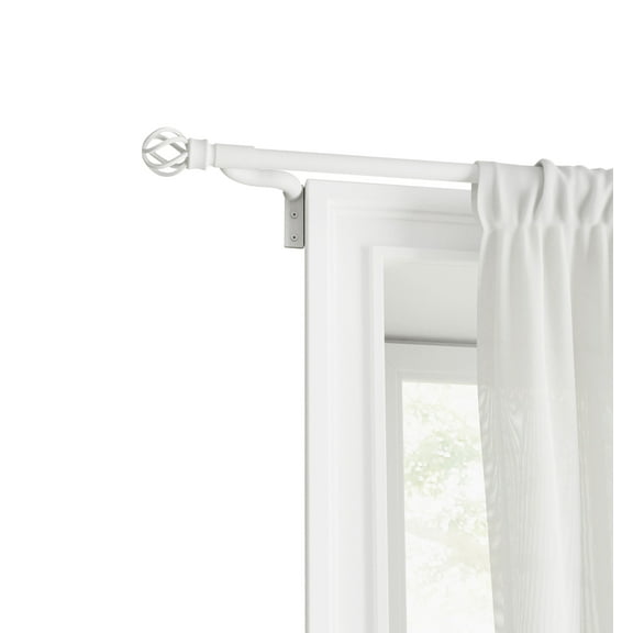 Mainstays Easy Install Café Window Curtain Rod, No Measuring, 48" - 84", with Cage Finials, White