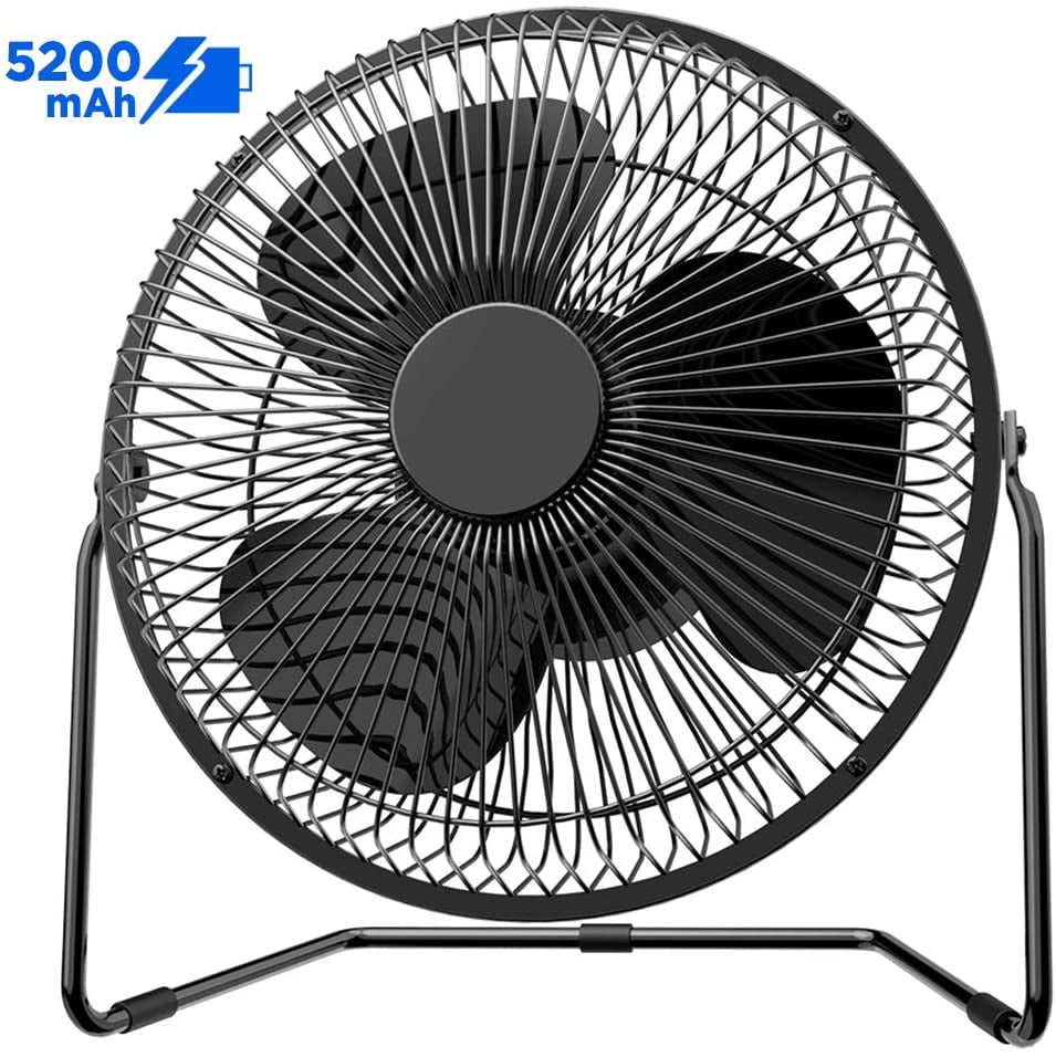 Black Office Outdoor 8 Inch USB Desk Fan Portable 5200mAh Battery Powered Fan Personal Cooling Fan Quiet Small Electric Desktop Table Fan with 4 Speeds and 360 Rotation Features for Home Travel 