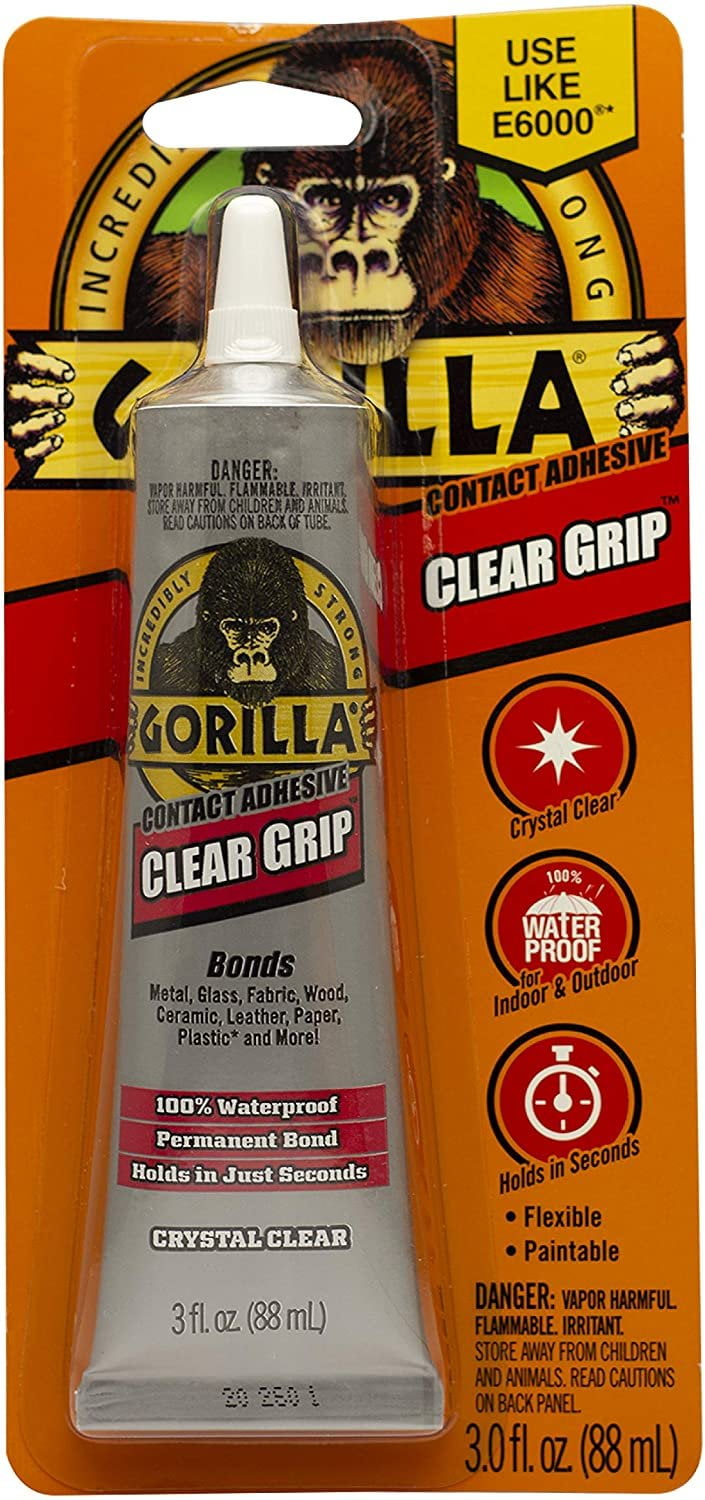 Gorilla Clear Grip Contact Adhesive, Waterproof, 3 Ounce, Clear, Pack of 1