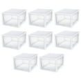 thumbnail image 1 of Sterilite 27 Quart Clear & White Plastic Storage Bin with One Drawer, 8 Pack, 1 of 12