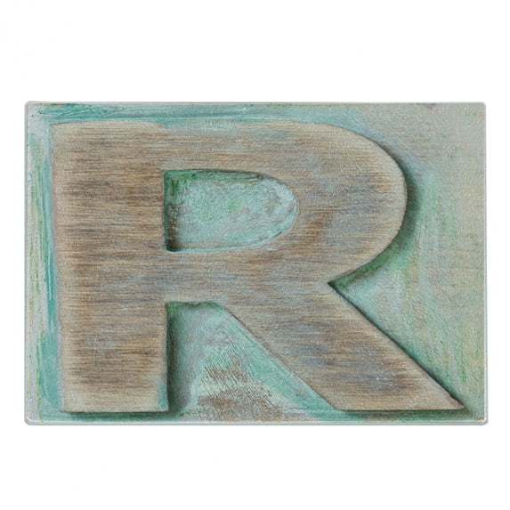 Letter R Cutting Board, Wooden Alphabet Block Antique Letterpress Theme Grunge Display Print, Decorative Tempered Glass Cutting and Serving Board, Small Size, Mint Green Pale Brown, by Ambesonne