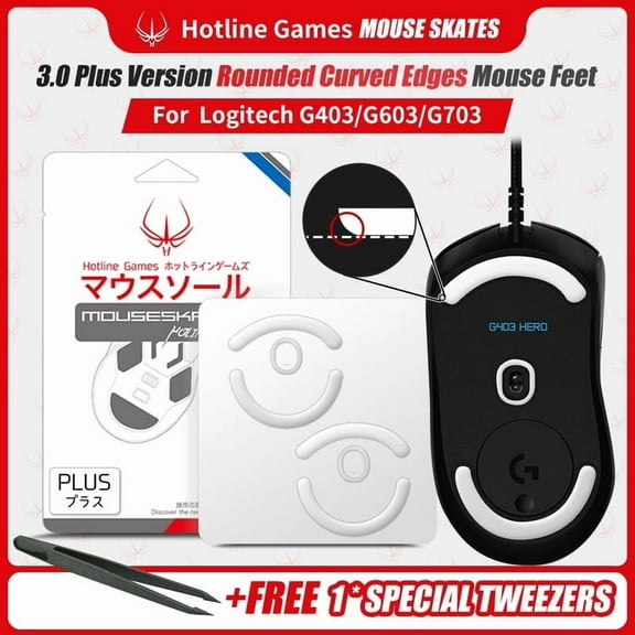 HOTLINE GAMES 3.0 PLUS Mouse Feet Skates For Logitech G403/G603/G703 Wireless Gaming Mouse, 2Sets