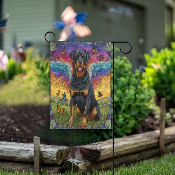 Wobogo Cartoon Rottweiler Garden Flag 12×18 Inch Double Sided For Outdoor Yard Decoration