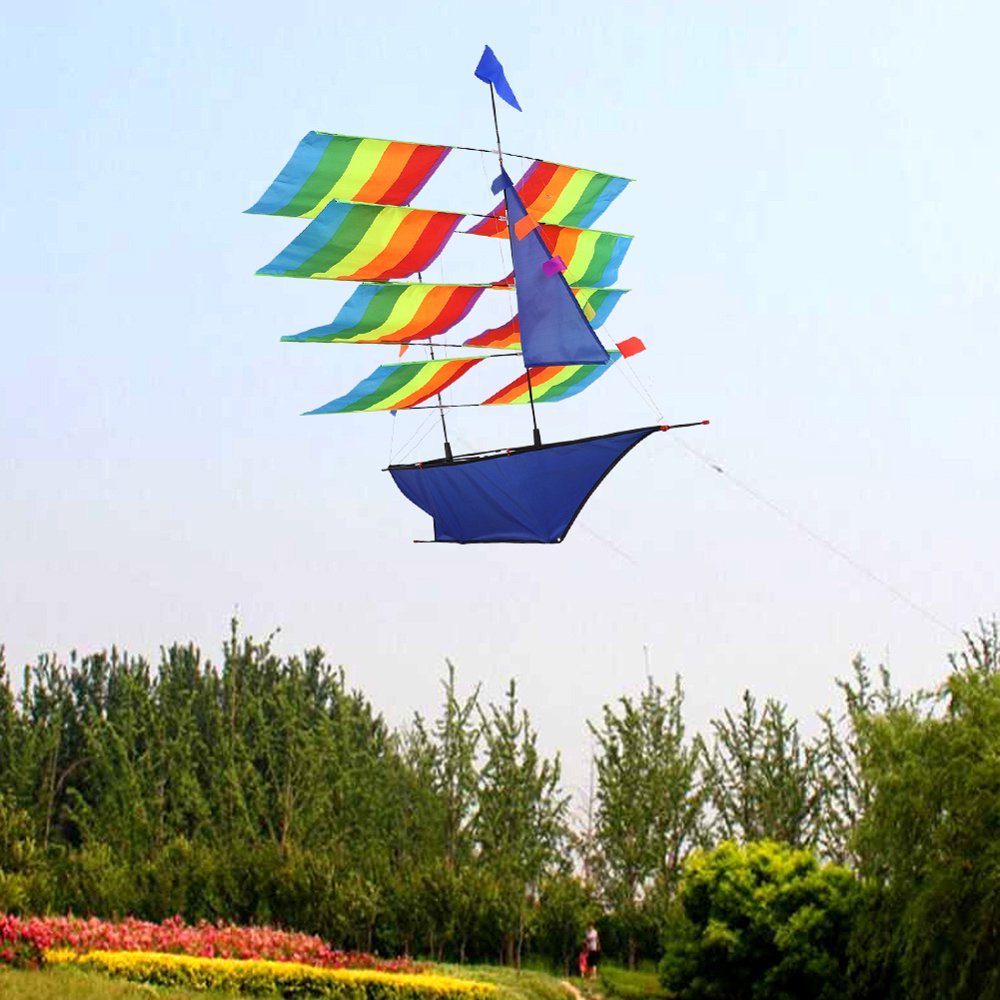 ACOUTO 3D Huge Rainbow Sailboat Flying Kite Outdoor Sports Children