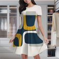 thumbnail image 2 of Abstract Navy Gold Shapes Art Women's Classic Swing Skater Dress Casual Work Party Cocktail Dresses, 2 of 6