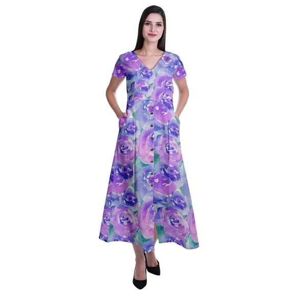 Moomaya Long Maxi Dress For Womens Short Sleeve Formal/Casual Dress With Pockets S-XXL