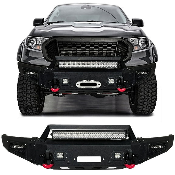 Vijay Compatible with 2019-2020-2021-2022-2023 Ford Ranger Front Bumper Textured Black Steel with Light sand D-rings