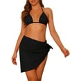 thumbnail image 1 of Conjuntos de bikini de 3 piezas para mujer, con escote halter, trajes de baño de malla con pareo y falda de playa, traje de baño grande en negro, 1 of 5