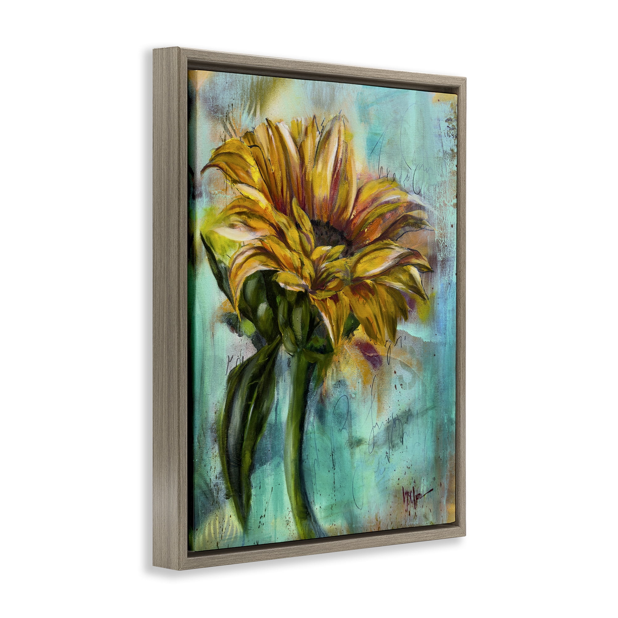 Stupell Industries End Of Summer Sunflower Plants & Flowers Painting Brown Floater Framed Canvas Art Print Wall Art, 17 x 21