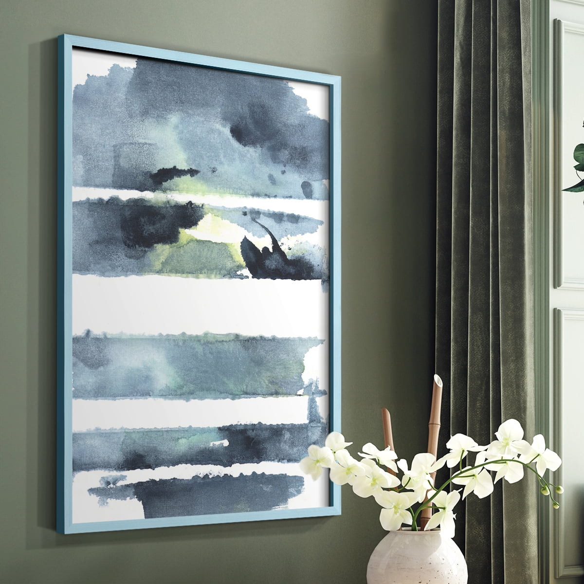 Blue Memories I Framed Print in Blue Solid Wood Framed Print No Nail Hanging