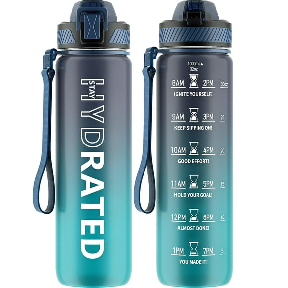 Botella de agua QLUR Motivational con pajita de 1 litro para gimnasio