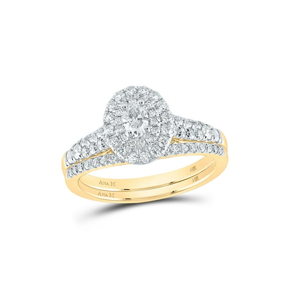 14kt Yellow Gold Oval Diamond Halo Bridal Wedding Ring Band Set 1 Cttw