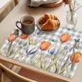 thumbnail image 3 of Orange Flower Placemats Set of 12 Blue Tulip Butterfly Watercolor Plaid Grey Place Mats Indoor Wipeable Table Mats Washable Dining Table Placemats for Kitchen Holiday Party Home Decor 13x19 Inch, 3 of 9
