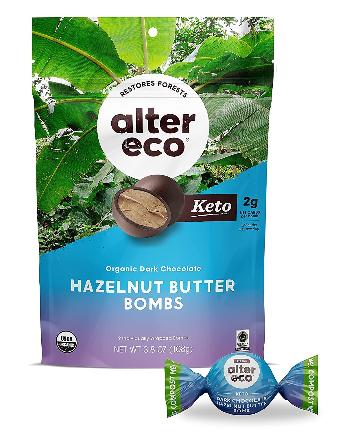 Alter Eco® Organic Dark Chocolate Hazelnut Butter Bombs, 9 ct / 0.4 oz -  Food 4 Less