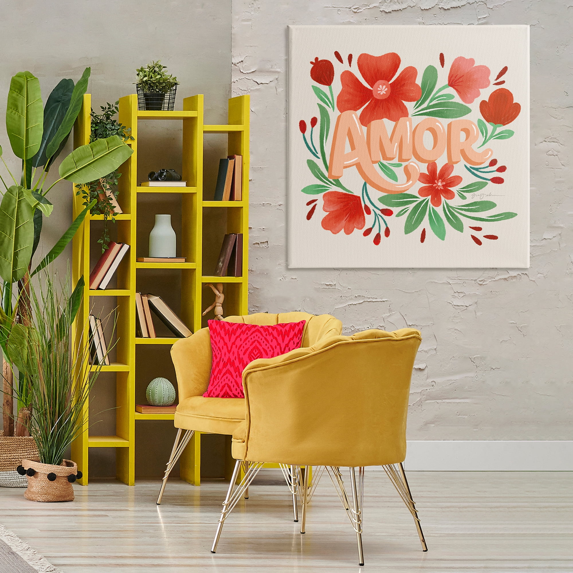 Stupell Industries Amor con Flores Rojas Floral & Botanical Painting Wrapped Canvas Art Print Wall Art, 36 x 36