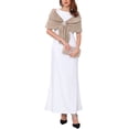 thumbnail image 2 of INSPIRE CHIC Women's Faux Fur Shawl Wrap Cape for Bridal Wedding Party Bridal Shrug with Faux Pearl Rhinestone Brooches L Brown Khaki, 2 of 5