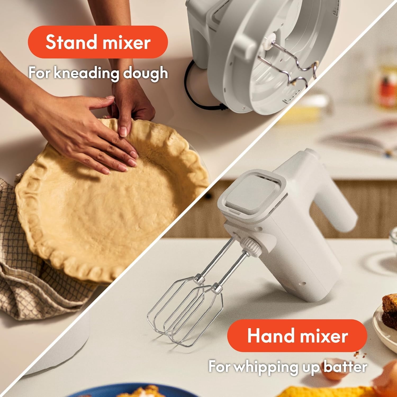 Hand & Stand Mixer, 2 in 1 Electric Mixer with Bowl, Dough Hook, Whisk & Egg Beater, Multifunctional Handheld Mixer for Baking, 200 Watt