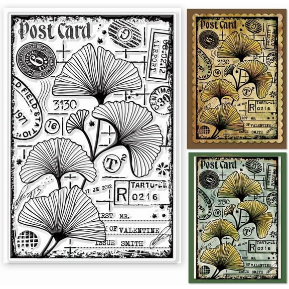 Ginkgo Background Clear Stamps Ginkgo Leaves Silicone Stamps Post Card Rubber Stamps Postage Transparent Seal Stamps for Card Making Scrapbooking Decoration White