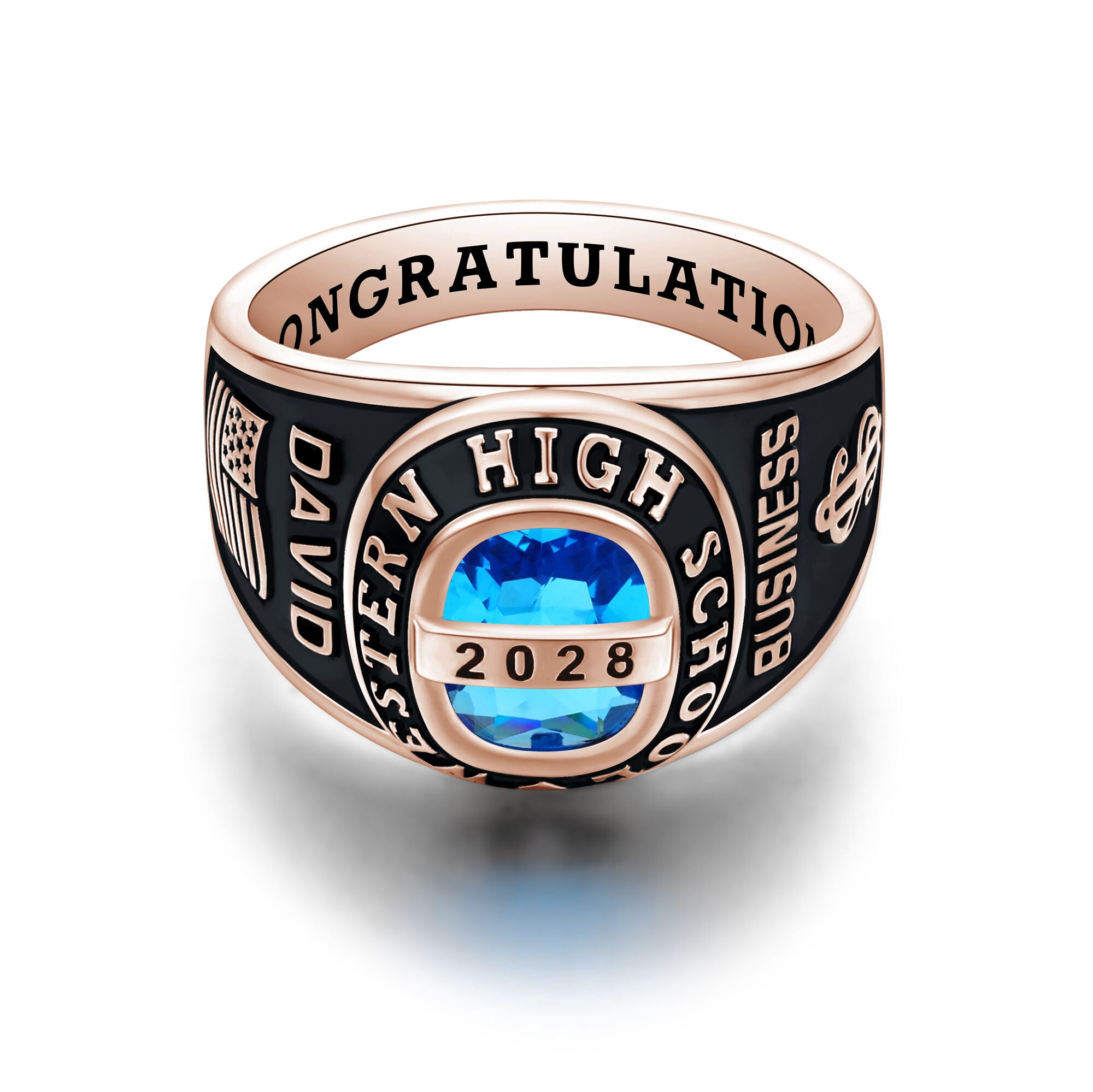 USA PJM Personalzied Men's Class Rings Sterling Silver 925 for High School & College, Rose Gold Plated