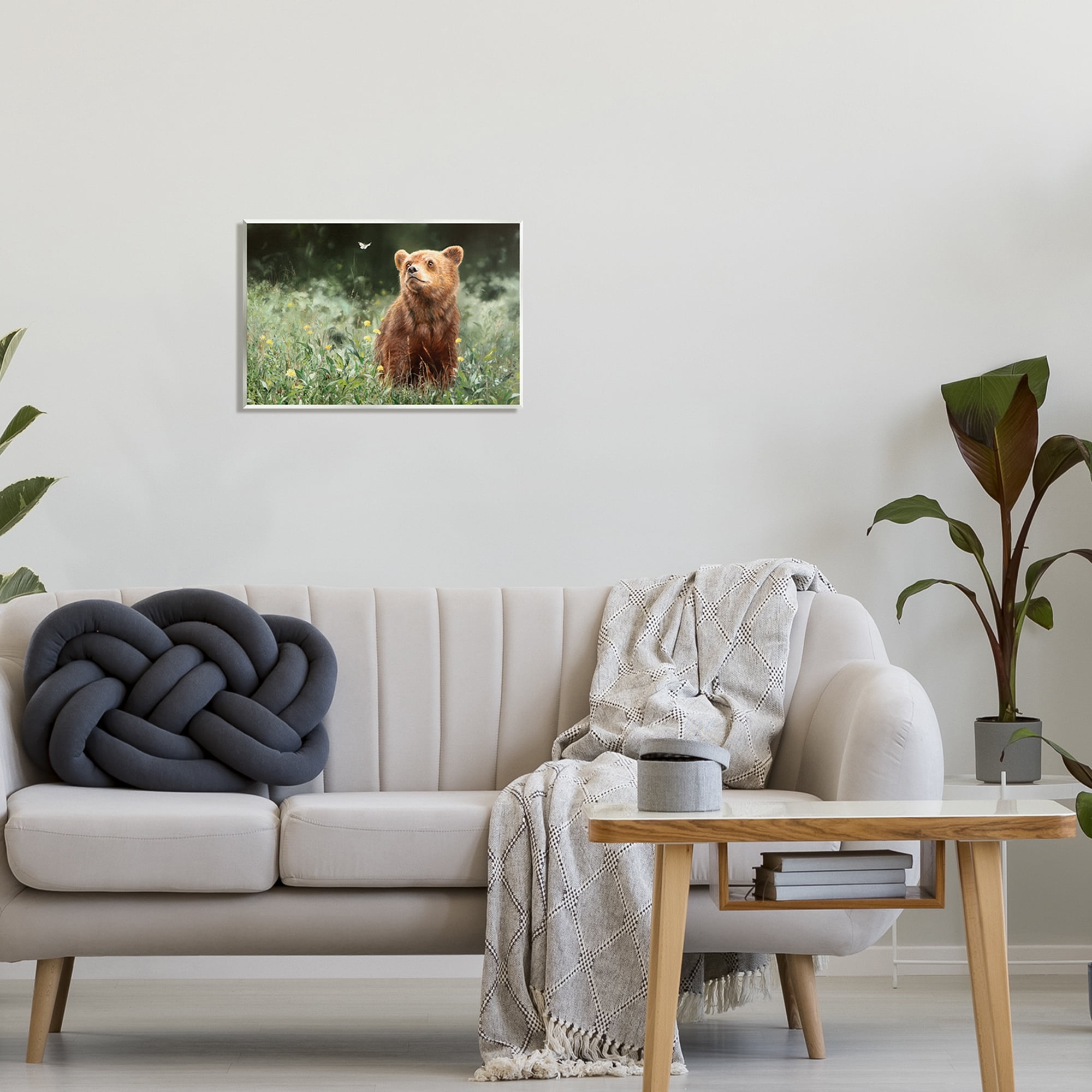 Stupell Industries Bear & Butterfly in Meadow Animals & Insects Photography Unframed Art Print Wall Art, 19 x 13