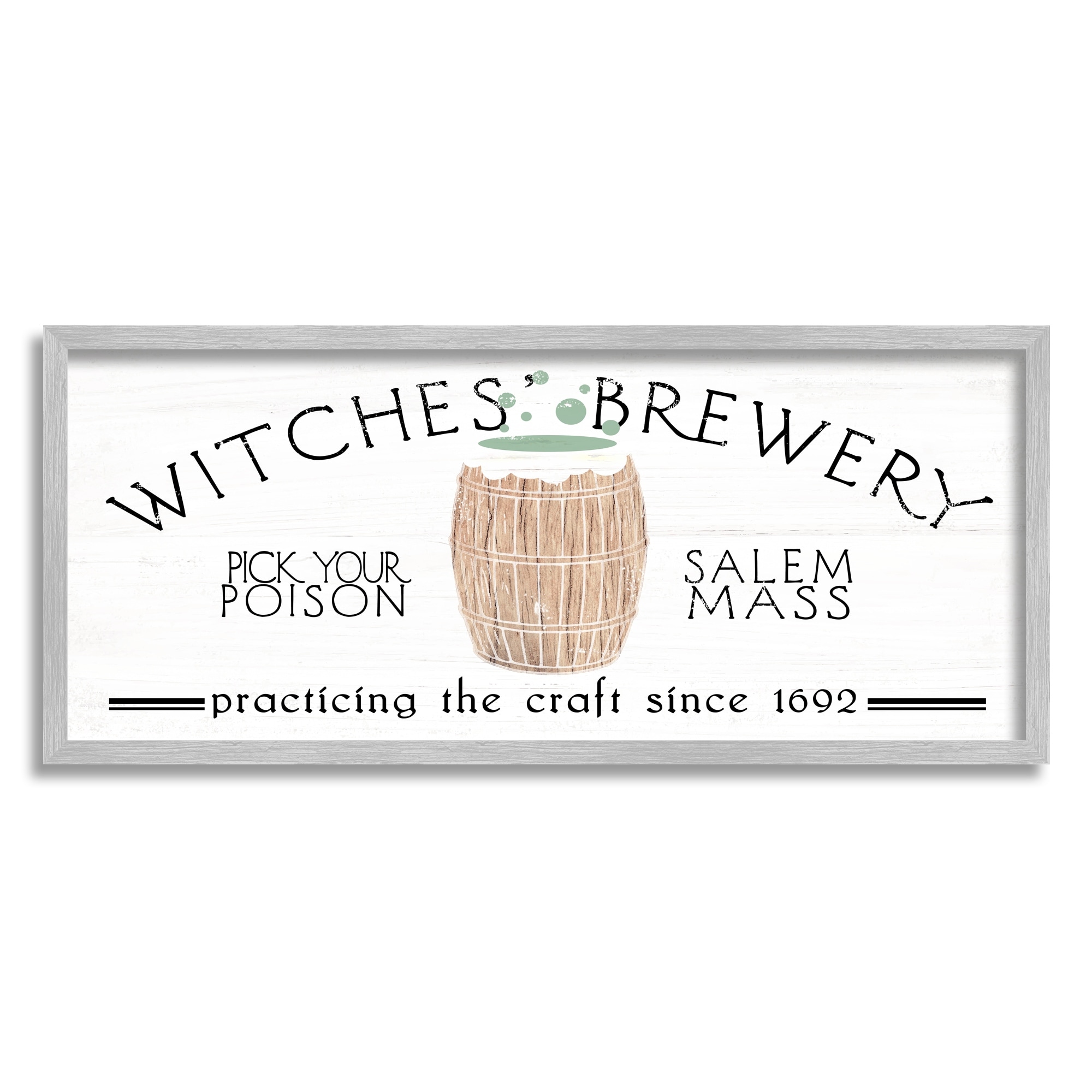 Stupell Industries Witches Brewery Seasonal Halloween Vintage Salem Sign Graphic Art Gray Framed Art Print Wall Art, Design by Daphne Polselli