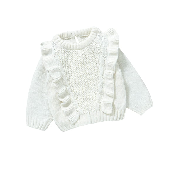 Aojekbee Baby Girl Sweater, Long Sleeve Crew Neck Frills Solid Winter Warm Knit Pullover Sweater Infant Clothes