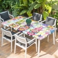 thumbnail image 2 of Watercolor Floral Gnomes Table Cloths for 6 Foot Rectangle Tables, Spring Flowers Butterflies Grid Patio Waterproof Elastic Fitted Tablecloths, Washable Rectangular Table Cover for Camping, 2 of 8