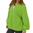 thumbnail image 4 of Mohiass Oversized Zip Up Sweatshirt Women Fleece Zip Up Bomber Jacket Casual Athletic Y2k Sweat Jackets with Pockets Fluorescent Green 2XL, 4 of 6