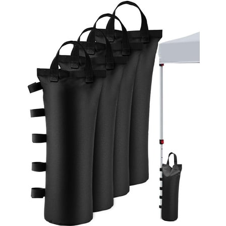 120LBS Heavy Duty Canopy Weights Sand Bags for Pop Up Tent Gazebo Outdoor Sun Shelter, Extra Large Durable with 5 Magic Sticks 2 Handles, 4Pack Black