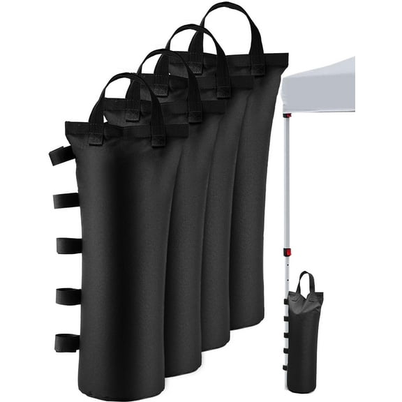 120LBS Heavy Duty Canopy Weights Sand Bags for Pop Up Tent Gazebo Outdoor Sun Shelter, Extra Large Durable with 5 Magic Sticks 2 Handles, 4Pack Black