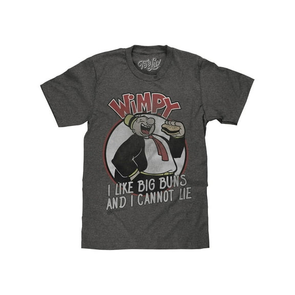 Tee Luv Faded Wimpy I Like Big Buns Popeye Cartoon Character T-Shirt (Men's) (L)