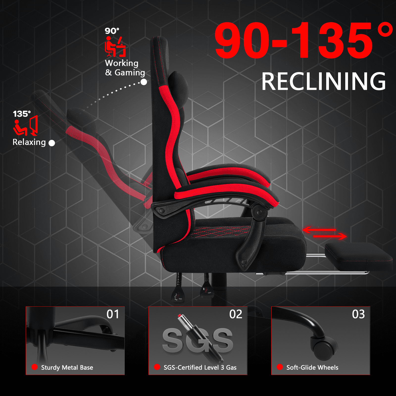 Waleaf Heavy Duty Gaming Chair with Footrest, Big and Tall Video Gaming Chair for Adults, Unique Lumbar Support and Linkage Armrest, Racing Style Game Chair