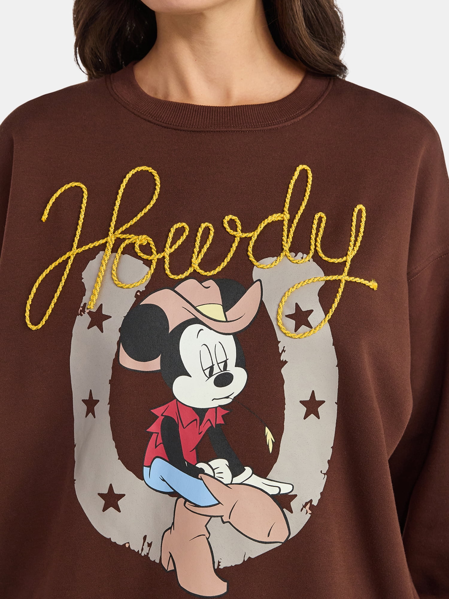 Disney Mickey Mouse Women's Embellished Howdy Graphic Sweatshirt, Sizes XXS-XXL