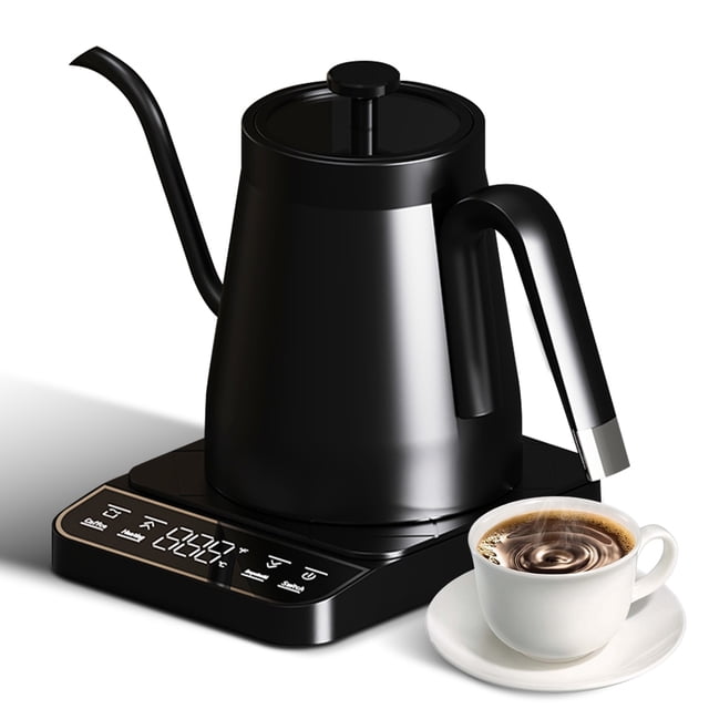 TFixol 0.8L Smart Gooseneck Electric Kettle with Transparent Lid, 92℃ Coffee Function, Touch Screen, Auto Shut-Off, Overheat Protection, 304 Stainless Steel, DF-2301