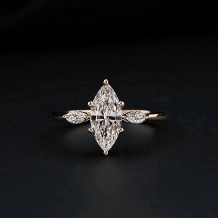 solitaire jewels 1.5CT 3 stone Marquise Moissanite Engagement Ring For Women, 10K White Gold