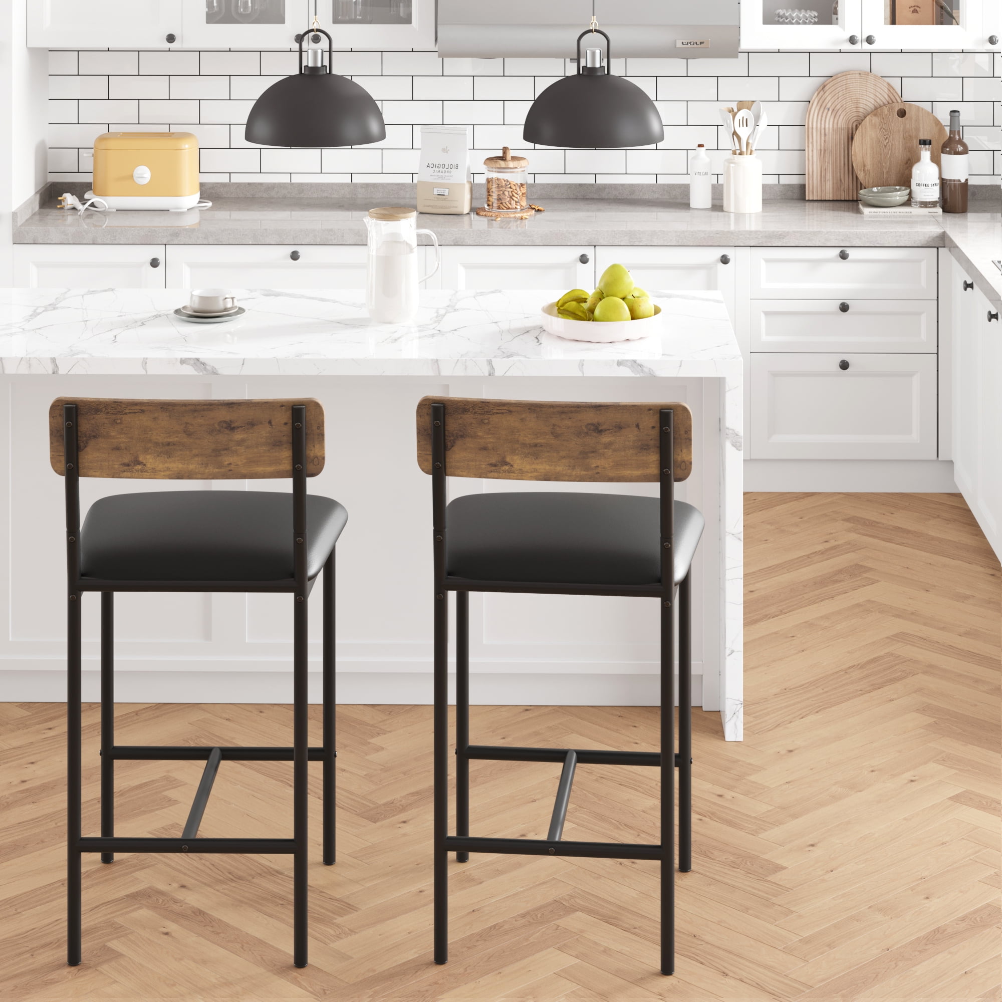 COZONY Set of 2/4 Bar Stools, Counter Height with Back & Upholstered Seat, Footrest for Kitchen Island, Bars