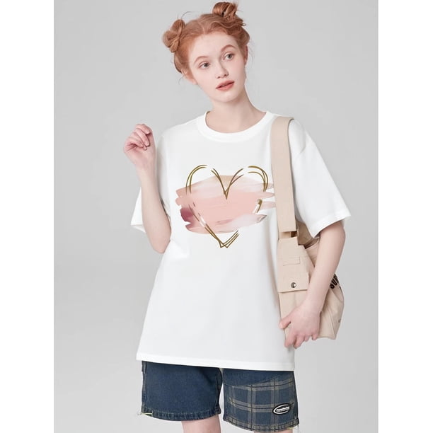 Valentine's Day Love-Themed Women's T-Shirt - Casual Round Neck, Breathable ,Valentine's Day T-ShirtCamisetas para mujer, lindas camisetas con estampado gráfico, de manga corta, estilo casual, para ve