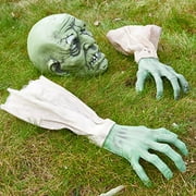Prextex Halloween Zombie Face and Arms Lawn Stakes for Best Halloween Graveyard DÃ©cor Halloween Decorations