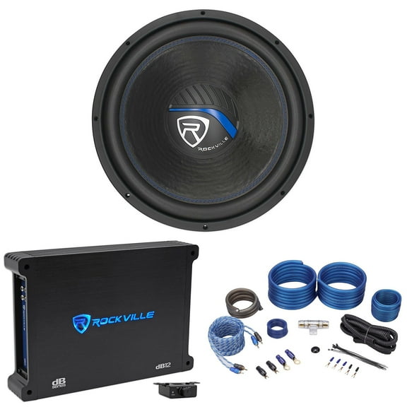 Rockville K5 W15K5S2 15" 2000w 2 Ohm Car Audio Subwoofer Mono Amplifier Amp Kit