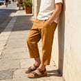 thumbnail image 4 of JOANKDMI Boys Cotton Linen Casual Pants Lightweight Elastic Waist Trousers Loose Fit Cropped Ankle Pants for Kids Summer Beach Vacation Lounge Wear with Pockets, 8-9, 4 of 9