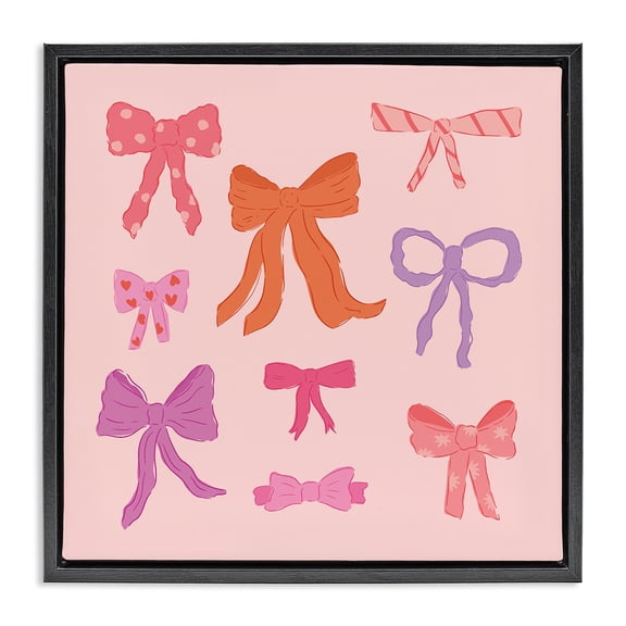 Stupell Industries Stylish Fashion Bows on Pink Quotes and Sayings Painting Black Floater Framed Canvas Art Print Wall Art, 18 x 18
