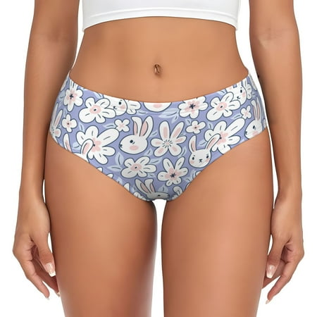 Womens Underwear  Abstract Flower Cute Rabbit Purple No Show Seamless Underwear  Soft Comfy Stretch Panties  Hipster Ladies Panties Bikini Underwear Briefs