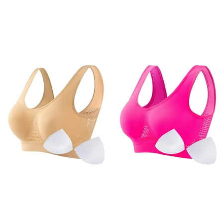 Kcodviy 2 Pcs Women s Plus Size Proof Bra s for Women Running Fitness Yoga Vest Strapless Bra for Women Thin Padded No Wire Compression Sports Bras for Women Push Up Breathable Sports Bra