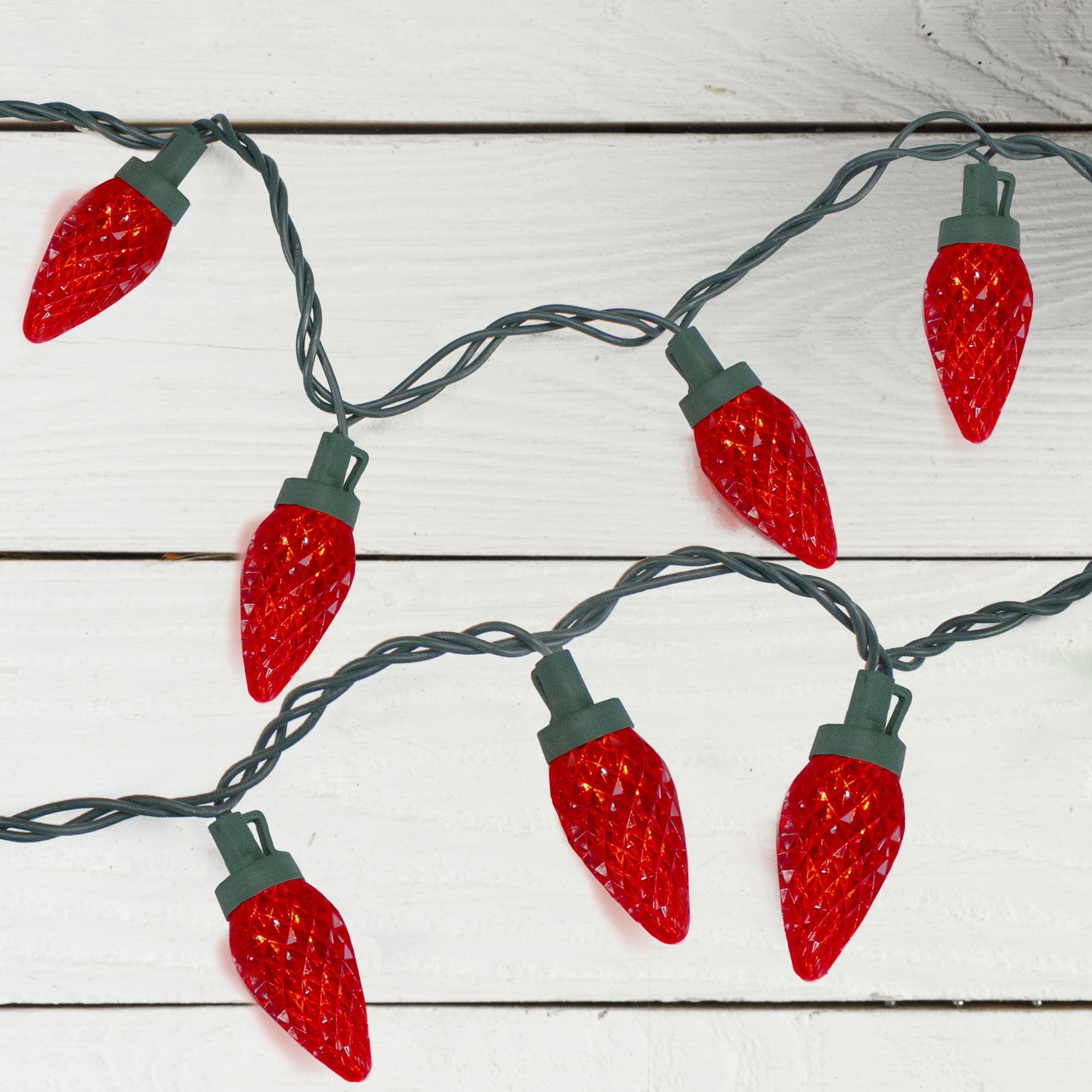 Northlight LED Faceted C9 Christmas Lights - Red - 20.25' Green Wire - 50ct