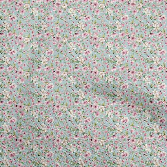oneOone Cotton Poplin Light Blue Fabric Watercolor Floral Diy Clothing Quilting Fabric Print Fabric By Yard 42 Inch Wide