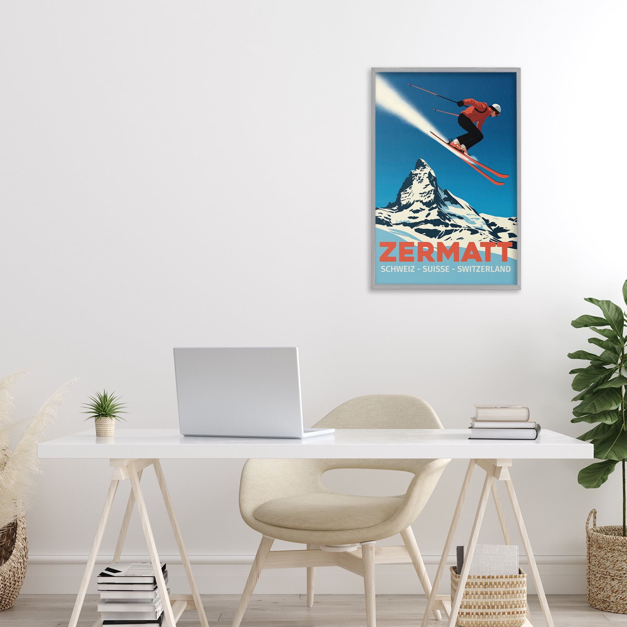 Stupell Industries Zermatt Ski Poster Gray Framed Giclee Art, design by Andreas Magnusson