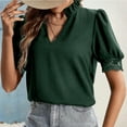 thumbnail image 6 of ZUKMRJPC Ladies Going Out Summer Tee Puff Sleeve Ruffle V Neck Loose Fit Blouses Classic Solid Color Short Sleeve Casual Tunic Tops, 6 of 8