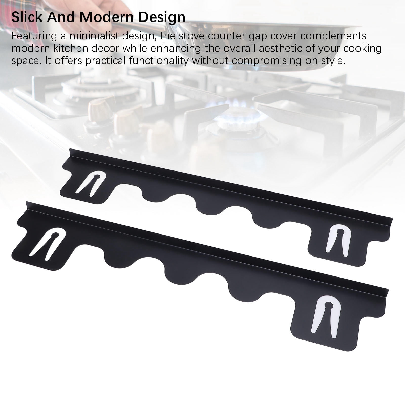 BIMZUC 2‑Pack Stainless Steel Stove Gap Covers – 59.5 cm Long, Black, Durable & Easy‑Clean Kitchen Counter Gap Fillers