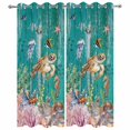 thumbnail image 2 of Outdoor Curtains for Patio Waterproof, Turtle Coastal Windproof Pravicy Outside Porch Blackout Curtain, Summer Beach Coral Seahorse Green Wooden Retro Sun Blocking Grommets Curtains 2 Panels 54"x95", 2 of 9